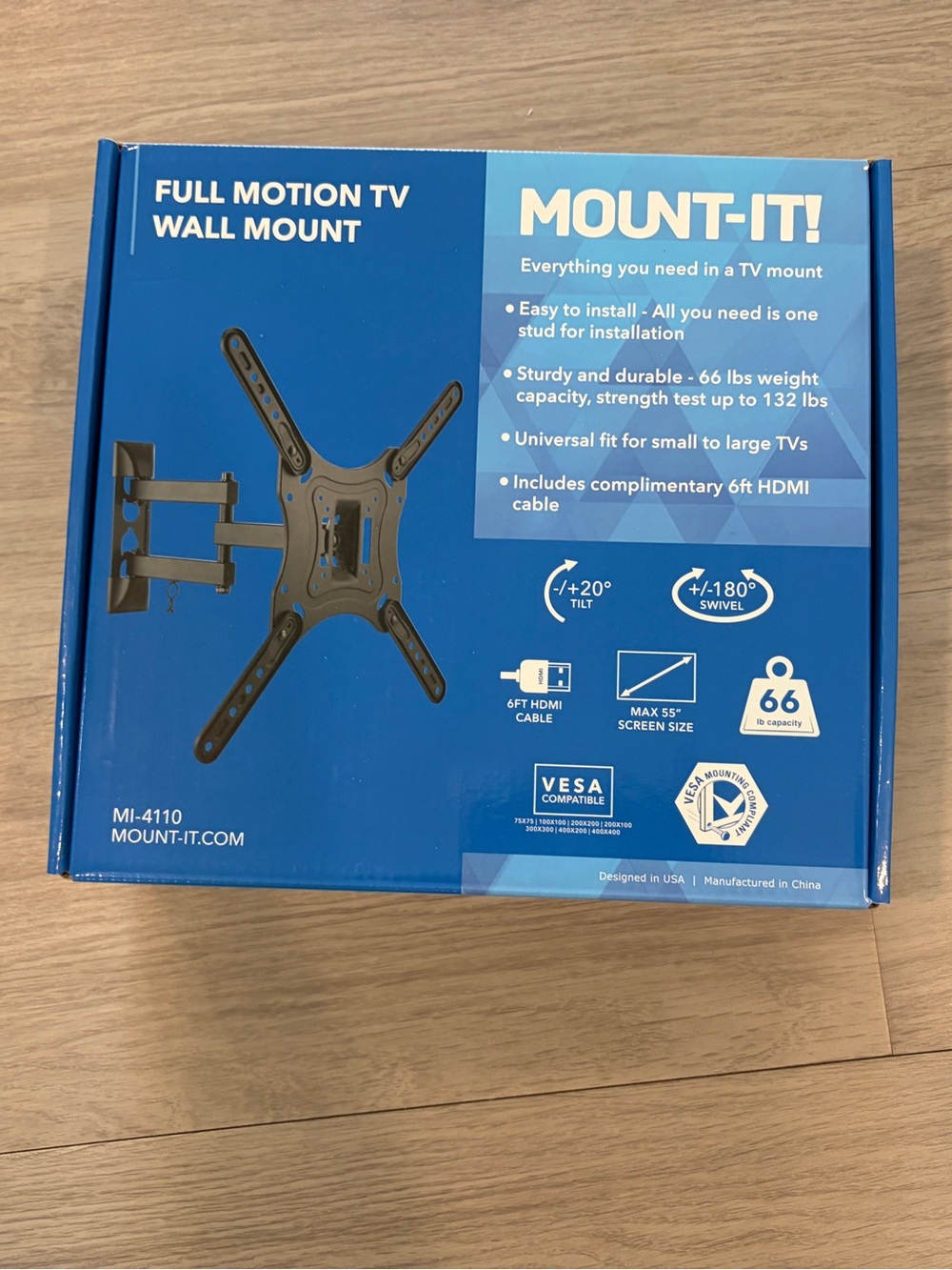 NIB Mount-It! MI-4110 Full Motion TV Wall Mount 23–55